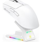 Ahes Shark X1 Kablosuz Gaming Mouse – Dokunmatik Rgb Şarj Standlı, 53G Süper Hafif Fare, Pixart PAW3395PRO Sensör, 40000 Dpı, Bt/2.4g/kablolu Üçlü Mod, Windows/xbox/ps/mac Uyumlu – Beyaz
