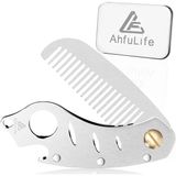 Ahfulife Paslanmaz Çelik Metal Saç Sakal Tarağı, Çok İşlevli Katlanır Edc Cep Tarağı Şişe Açacaklı Anahtarlığa Sığar - Anti-Statik Saç Sakal Bakım Tarağı Bıyık Tarağı - Hediye Kutusunda Sunulur