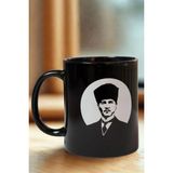 Ahinur Mutfak Atatürk Sevgisiyle Siyah Porselen Kupa, Özel Tasarım Portre Kalpli Baskılı 330 ml
