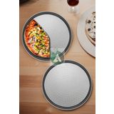 AHİR TİCARET 2 Adet 36cm Delikli Pizza Tepsisi Lahmacun Pide Tepsisi 36 Cm 2 Parça Çelik Pizza Tepsisi