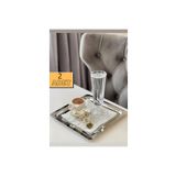 AHİR TİCARET 2'li Kare Lüx Paslanmaz Çelik Gümüş Renk 21x21 Kahve Servis Sunum Tepsisi&tabağı