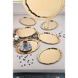 Ahir Ticaret 6 Adet Oval Dalgalı Sade Kahve Ve Sunum Tepsisi 20 Cm X 25 Cm, Gold