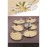 Ahir Ticaret 6 Adet Oval Kelebek Aksesuarlı Kahve-Çay Servis Ve Sunum Tepsisi 25X20 Cm, Gold