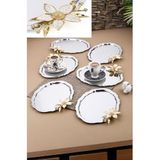Ahir Ticaret 6 Adet Oval Papatya Çiçekli Kahve-Çay Servis Ve Sunum Tepsisi 25X20 Cm, Gümüş