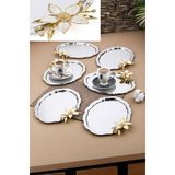 AHİR TİCARET 6 Adet Oval Papatya Çiçekli Kahve-çay Servis Ve Sunum Tepsisi 25x20 Cm