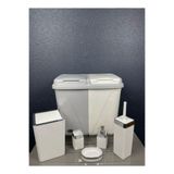 Ahir Ticaret 6 Parça Kirli Çamaşır Sepeti- Wc Banyo Set-Lüx Çeyiz Seti, Beyaz&Anrasit