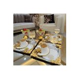 AHİR TİCARET 6'lı Kahve & Çay & Sunum Tepsisi Metal Döküm Gül Model