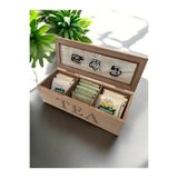 Ahir Ticaret Bambu-Ahşap 3 Bölmeli Kapaklı Çay Kutusu, Bambu