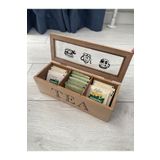 AHİR TİCARET Bambu-Ahşap 3 Bölmeli Kapaklı Çay Kutusu