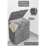 Ahir Ticaret Katlanabilir Keçe Deri 2 Bölmeli Çamaşır Kirli Sepeti Gri 53X33X60 Cm