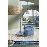 Ahir Ticaret Mopigo Spin Kare Döner Başlıklı Islak Kuru Temizlik Mop Seti (1 Yedek Bez Hediyeli) - Mavi