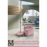 Ahir Ticaret Mopigo Spin Kare Döner Başlıklı Islak Kuru Temizlik Mop Seti (1 Yedek Bez Hediyeli) - Pudra