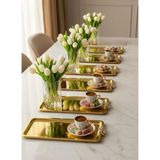 Ahir Ticaret Paslanmaz 6'lı Papatya Aksesuarlı Lüx Baton Sunum Tepsi 33X13 cm - Gold