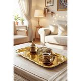 Ahir Ticaret Paslanmaz Tekli Çerçeve Dekorlu Lüx 33 x 17 cm Baton Sunum Tepsisi - Gold