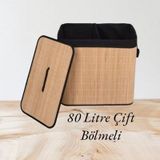 AHİR TİCARET Yeni Nesil Bambu Çift Bölmeli Kirli Çamaşır Sepeti 80 Litre