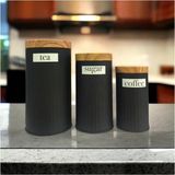 Ahl Shop 3'lü Set Metal Çay Kahve Şeker Saklama Kavanozu - Siyah