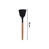 Ahl Shop Ahşap Saplı Silikon Mutfak Servis ve Hazırlama Açılı Spatula, Siyah, 1 Adet - 0,5 x 7 cm
