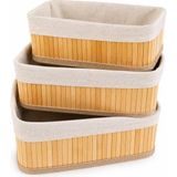 Ahl Shop Bambu Organizer Sepet 3’lü Set – Kumaş Kaplı Dekoratif Saklama Kutusu, Çok Amaçlı Düzenleyici (Banyo, Mutfak, Dolap)