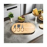 Ahl Shop Bambu Peynir Sunum Tabağı, 3 Parça Peynir Bıçağı ve Çatalı Seti, Toplam 4 Parça, Doğal ve Şık Peynir Tabağı, Kaliteli Sunum Seti 34X20 cm Ebatlarında - 0,5 x 7 cm