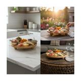 Ahl Shop Bambu Top Ayaklı Yuvarlak Sunumluk – 25CM Çap Seçenekli Doğal Ahşap Servis Tabağı | Peynir, Meze, Kek Standı, Kahvaltı ve Charcuterie Board | Yükseltilmiş Masaüstü Tepsi (25 Cm)