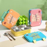 Ahl Shop Beslenme Kutusu Paslanmaz Çelik - 700 ml 2 Bölmeli Taşıma Kulplu Çocuk Beslenme Kabı (Turuncu) - 0,5 x 7 cm