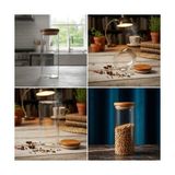 Ahl Shop Doğal Akasya Ahşap Kapaklı Borosilikat Cam Kavanoz - 350 ml Vakumlu Yuvarlak Baharatlık, Çay ve Kahve Saklama Kabı