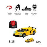 Ahl Shop Oyuncak Uzaktan Kumandalı Şarjlı Kapıları ve Bagajı Açılan 24 cm Drift Spor Arabası Işıklı 1:18 Ölçek (Sarı)