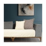 Ahl Shop Ponela Bohem Ponponlu Koltuk Örtüsü 90X200 cm Sadece Oturma Alanı (1 Adet)- Ekru - 301 - Siyah