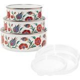 Ahl Shop Serenk 14-16-18 cm Emaye Üçlü Saklama Kabı Seti