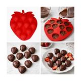Ahl Shop Silikon Çilek Şekilli Buz Kalıbı, Kırmızı, 10 Gözlü, Pasta ve Içecekler Için
