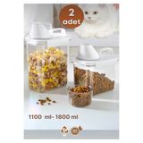 Ahlat Store 2 Li Sızdırmaz Depolama Kedi Köpek Mama Saklama Kabı- Ölçekli Erzak Depolama Kabı 1100 ml- 1800 ml