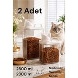 Ahlat Store 2 Li Sızdırmaz Depolama Kedi Köpek Mama Saklama Kabı- Ölçekli Erzak Depolama Kabı 2800 ml- 2300 ml