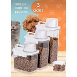 Ahlat Store 3 Lü Sızdırmaz Depolama Kedi Köpek Mama Saklama Kabı- Ölçekli Erzak Depolama 1100 ml 1800 ml 2300 ml