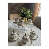 AHLE HOME beyaz ayaklı beyaz Bal kabağı kapaklı 6 kişilik fincan takımı