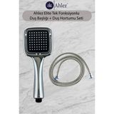 Ahlez Elite Kare Duş Başlığı + Spiral Duş Hortumu Duş Takımı Duş Seti - Krom