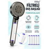 Ahlez Filtreli Duş Başlığı 5 Yedek Filtre | Su Arıtmalı, Klor Ve Kireç Önleyici, Yüksek Basınçlı - Siyah