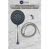 Ahlez Luna 5 Fonksiyonlu Duş Başlığı + Duş Hortumu + Büyük Mafsal Duş Takımı Duş Seti