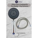 Ahlez Luna 5 Fonksiyonlu Duş Başlığı + Spiral Duş Hortumu Duş Takımı Duş Seti - Krom