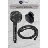 Ahlez Maxima 5 Fonksiyonlu Duş Başlığı + Siyah Pvc Duş Hortumu + Siyah Mafsal Duş Takımı