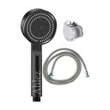 Ahlez Maxima Siyah Turbo Fan 5 Fonksiyonlu Duş Başlığı + İpli Duş Hortumu + Duş Askısı Duş Seti