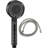 Ahlez Maxima Siyah Turbo Fan 5 Fonksiyonlu Duş Başlığı ve Duş Hortumu Duş Takımı
