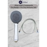 Ahlez Solid 5 Fonksiyonlu Duş Başlığı + Banyo Pvc Spiral Hortum Duş Seti Duş Takımı - Krom