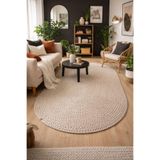 Ahs Tasarım Oval Saç Örgü Desenli Kaymaz Taban Dekoratif Halı Kilim Paspas Bej 90 x 60