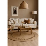 Ahs Tasarım Trikotlu bohem tarzı yuvarlak jüt kilim Bej 160 x 160