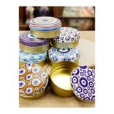 Ahsa Ticaret 5 Adet Nazar Desen 100CC Yuvarlak Dekoratif Mum Teneke Kutu 7X3CM