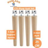 Ahşap (25 Cm) Sehpa Puf Tabure Tv Ünitesi Ayağı Ayakları M8 Civatalı Bağlantı Aparatlı 4'lü Set - Titreşim - Çamaşır Bulaşık