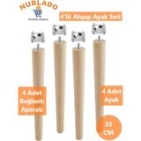 Ahşap (35 Cm) Sehpa Masa Puf Tabure Tv Ünitesi Ayağı Ayakları M8 Civatalı Bağlantı Aparatlı 4'lü Set - Titreşim - Çamaşır Bulaşık