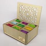 Ahşap Akça Ağaç Çay Kutusu 9 Bölmeli Kapaklı Akça Ağaç Poşet Bitki Çayı Saklama Kabı Tea Box Çaylar Dahil