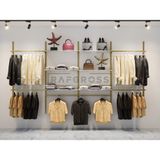 Ahşap Askılık Sistemi – Mağaza ve Butik Raf Sistemi – Giyinme Odası Raf Sistemi 245 × 200 cm - Gold