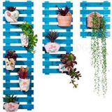 Ahşap Atölyem Ahşap Çiçeklik 3'lü Set Çiçek Standı Saksılık Çiçek Duvar Askısı - Mavi